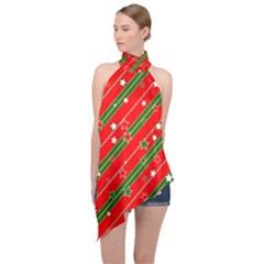 Christmas-paper-star-texture     - Halter Asymmetric Satin Top by Amaryn4rt