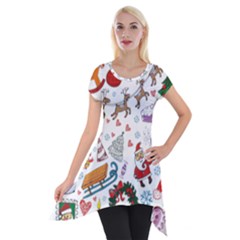 Christmas Theme Decor Illustration Pattern Short Sleeve Side Drop Tunic by Amaryn4rt
