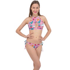 Colorful-funny-christmas-pattern Ho Ho Ho Cross Front Halter Bikini Set by Amaryn4rt