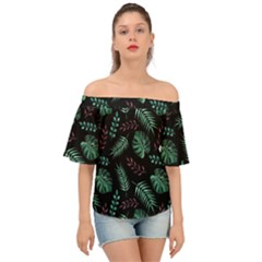 Abstract-seamless-pattern-with-tropical-leaves Off Shoulder Short Sleeve Top by Amaryn4rt