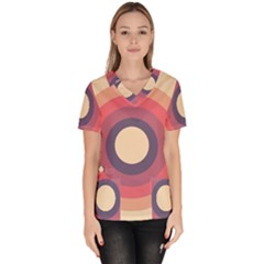 Circles Pattern Bullseye Cream Women s V-neck Scrub Top by Pakjumat