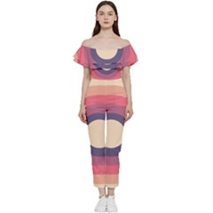 Circles Pattern Bullseye Cream Bardot Ruffle Jumpsuit by Pakjumat