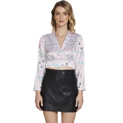 Spaceship Pattern Star Long Sleeve Tie Back Satin Wrap Top by Pakjumat