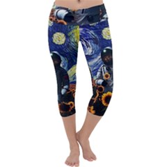 Starry Surreal Psychedelic Astronaut Space Capri Yoga Leggings by Pakjumat