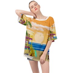 Vector Graphic Clipart Beach House Oversized Chiffon Top by Sarkoni