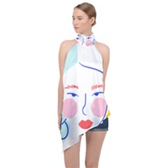 Art Womens Lovers Halter Asymmetric Satin Top