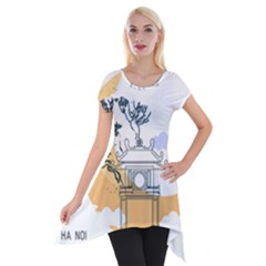 Poster Map Flag Lotus Boat Ha Noi Vietnam Short Sleeve Side Drop Tunic