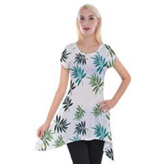 Leaves Plants Design Short Sleeve Side Drop Tunic by Grandong