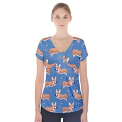 Corgi Patterns Short Sleeve Front Detail Top by Ndabl3x