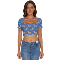 Corgi Patterns Short Sleeve Square Neckline Crop Top  by Ndabl3x