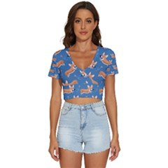 Corgi Patterns V-neck Crop Top by Ndabl3x