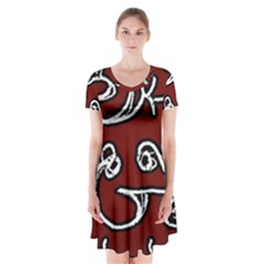 Ethnic Reminiscences Print Design Short Sleeve V-neck Flare Dress by dflcprintsclothing