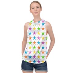 Star Pattern Design Decoration High Neck Satin Top by Apen
