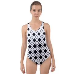 Square Diagonal Pattern Monochrome Cut-out Back One Piece Swimsuit by Apen