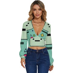 Adventure Time Beemo Bmo Illustration Cartoons Long Sleeve Deep-v Velour Top by Sarkoni