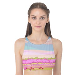 Pink And White Forest Illustration Adventure Time Cartoon Tank Bikini Top by Sarkoni