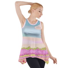 Pink And White Forest Illustration Adventure Time Cartoon Side Drop Tank Tunic