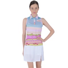 Pink And White Forest Illustration Adventure Time Cartoon Women s Sleeveless Polo T-shirt