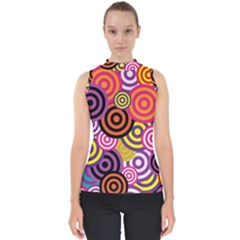 Abstract Circles Background Retro Mock Neck Shell Top by Ravend