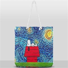 Cartoon Dog Starry Night Van Gogh Parody Full Print Rope Handle Tote (large) by Modalart