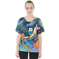 Adventure Time Art Starry Night Van Gogh V-neck Dolman Drape Top by Modalart