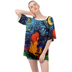 Lion Art Starry Night Van Gogh Oversized Chiffon Top by Modalart
