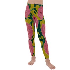 Pink Flower Seamless Pattern Kids  Lightweight Velour Leggings by Bedest
