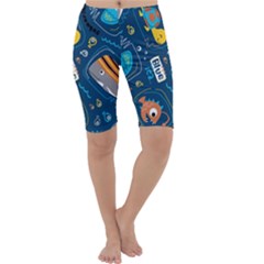 Seamless Pattern Vector Submarine With Sea Animals Cartoon Cropped Leggings 