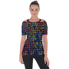 Geometric Colorful Square Rectangle Shoulder Cut Out Short Sleeve Top by Pakjumat
