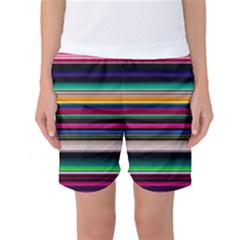 Horizontal Lines Colorful Women s Basketball Shorts by Pakjumat