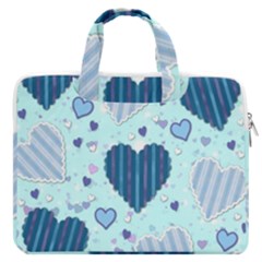 Hearts Pattern Paper Wallpaper Blue Background Macbook Pro 16  Double Pocket Laptop Bag 