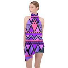 Seamless Purple Pink Pattern Halter Asymmetric Satin Top