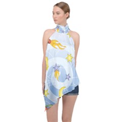 Science Fiction Outer Space Halter Asymmetric Satin Top