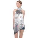Cute Cats Seamless Pattern Halter Asymmetric Satin Top View1