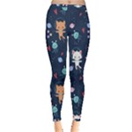 Cute Astronaut Cat With Star Galaxy Elements Seamless Pattern Inside Out Leggings