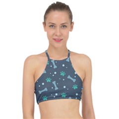 Bons Foot Prints Pattern Background Halter Bikini Top