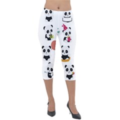Playing Pandas Cartoons Lightweight Velour Capri Leggings  by Apen