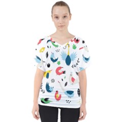 Vector Set Isolates With Cute Birds Scandinavian Style V-neck Dolman Drape Top by Apen
