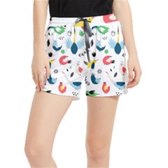 Vector Set Isolates With Cute Birds Scandinavian Style Women s Runner Shorts by Apen