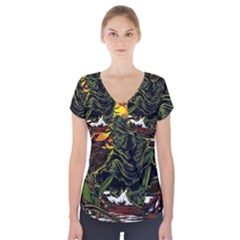 Grim Reaper Above Art  Monster Moon Letter Poster Short Sleeve Front Detail Top by Sarkoni