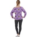 Cute Colorful Cat Kitten With Paw Yarn Ball Seamless Pattern Off Shoulder Long Sleeve Velour Top View2