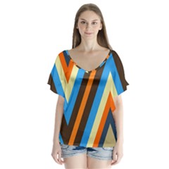 Pattern Triangle Design Repeat V-neck Flutter Sleeve Top by Ravend