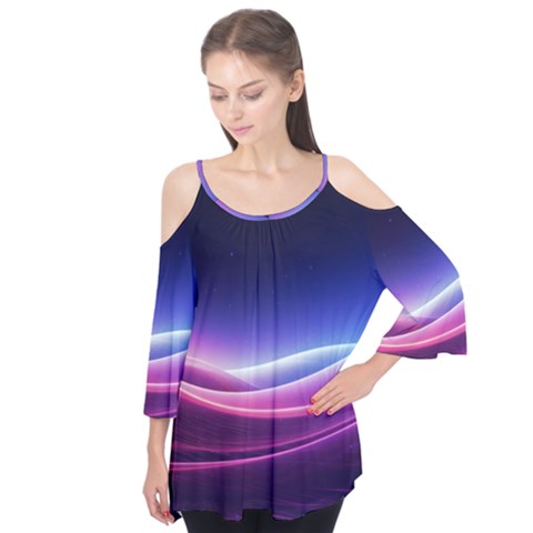 Cosmic Galaxy Quantum Art Nature Flutter Sleeve T-shirt  by Ravend