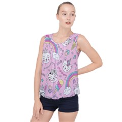 Beautiful Cute Animals Pattern Pink Bubble Hem Chiffon Tank Top by Grandong