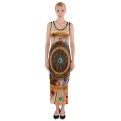 Dreamcatcher, Abstract, Colorful, Colors, Dream, Golden, Vintage Fitted Maxi Dress