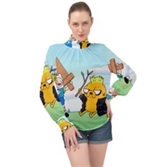 Adventure Time Finn And Jake Cartoon Network Parody High Neck Long Sleeve Chiffon Top by Sarkoni