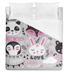 Big Set With Cute Cartoon Animals Bear Panda Bunny Penguin Cat Fox Duvet Cover (queen Size)