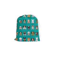 Different Type Vector Cartoon Dog Faces Drawstring Pouch (small) by Bedest
