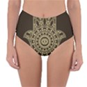 Hamsa Hand Drawn Symbol With Flower Decorative Pattern Reversible High-Waist Bikini Bottoms View3