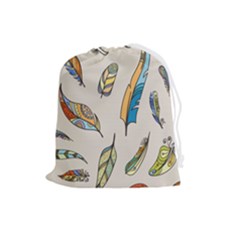 Vector Boho Doodle Feathers Seamless Pattern Illustration Drawstring Pouch (large)